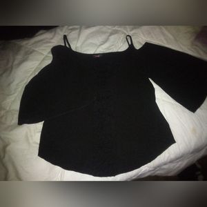 Black off the shoulder fan sleeve blouse by Discrete